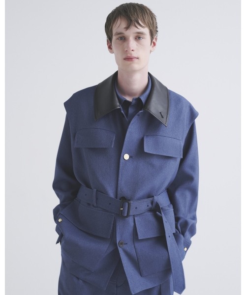 Faux Denim Front Fly Chin Tab Shirt