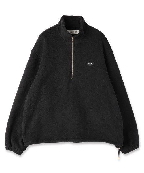 Half Zip High Neck Embroidery Patch Fleece Drawstring Pullover