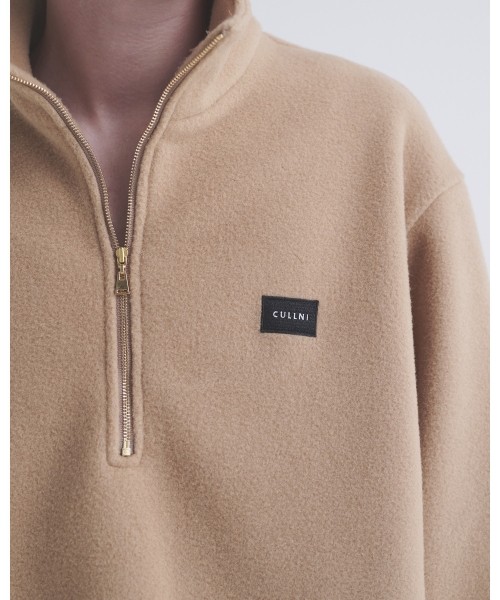 Half Zip High Neck Embroidery Patch Fleece Drawstring Pullover