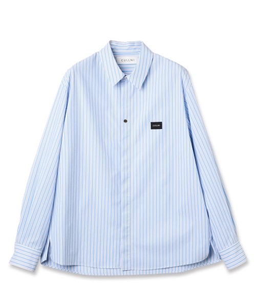Stripe Front Fly Embroidery Patch Shirt