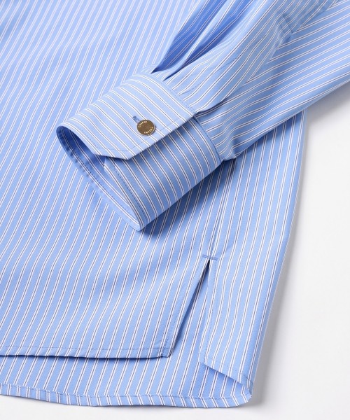 Stripe Front Fly Embroidery Patch Shirt