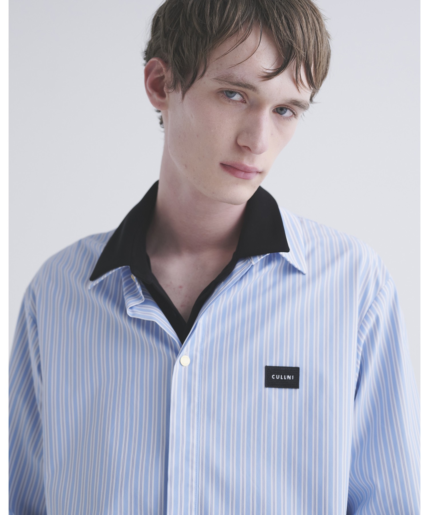 Stripe Front Fly Embroidery Patch Shirt