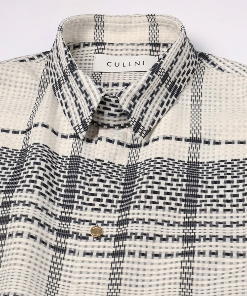 Sheer Tile Check Chin Tab Shirt
