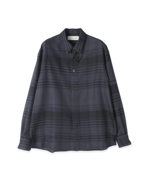 Sheer Tile Check Chin Tab Shirt
