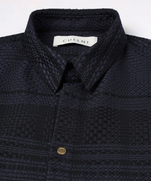 Sheer Tile Check Chin Tab Shirt