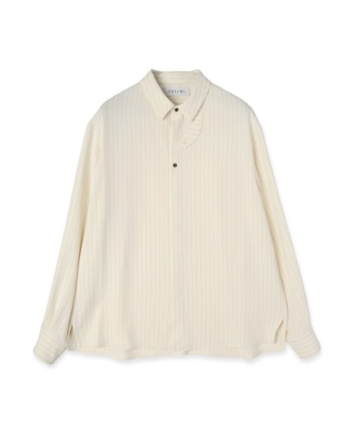 Stripe Double Cloth Chin Tab Long Sleeve Shirt