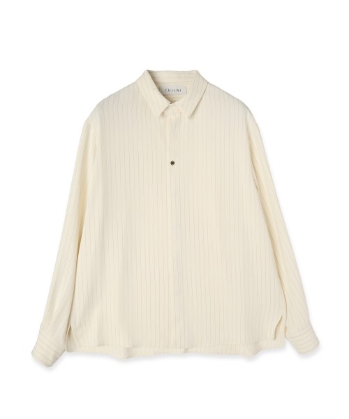 Stripe Double Cloth Chin Tab Long Sleeve Shirt