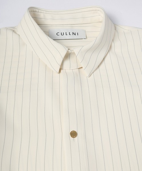 Stripe Double Cloth Chin Tab Long Sleeve Shirt