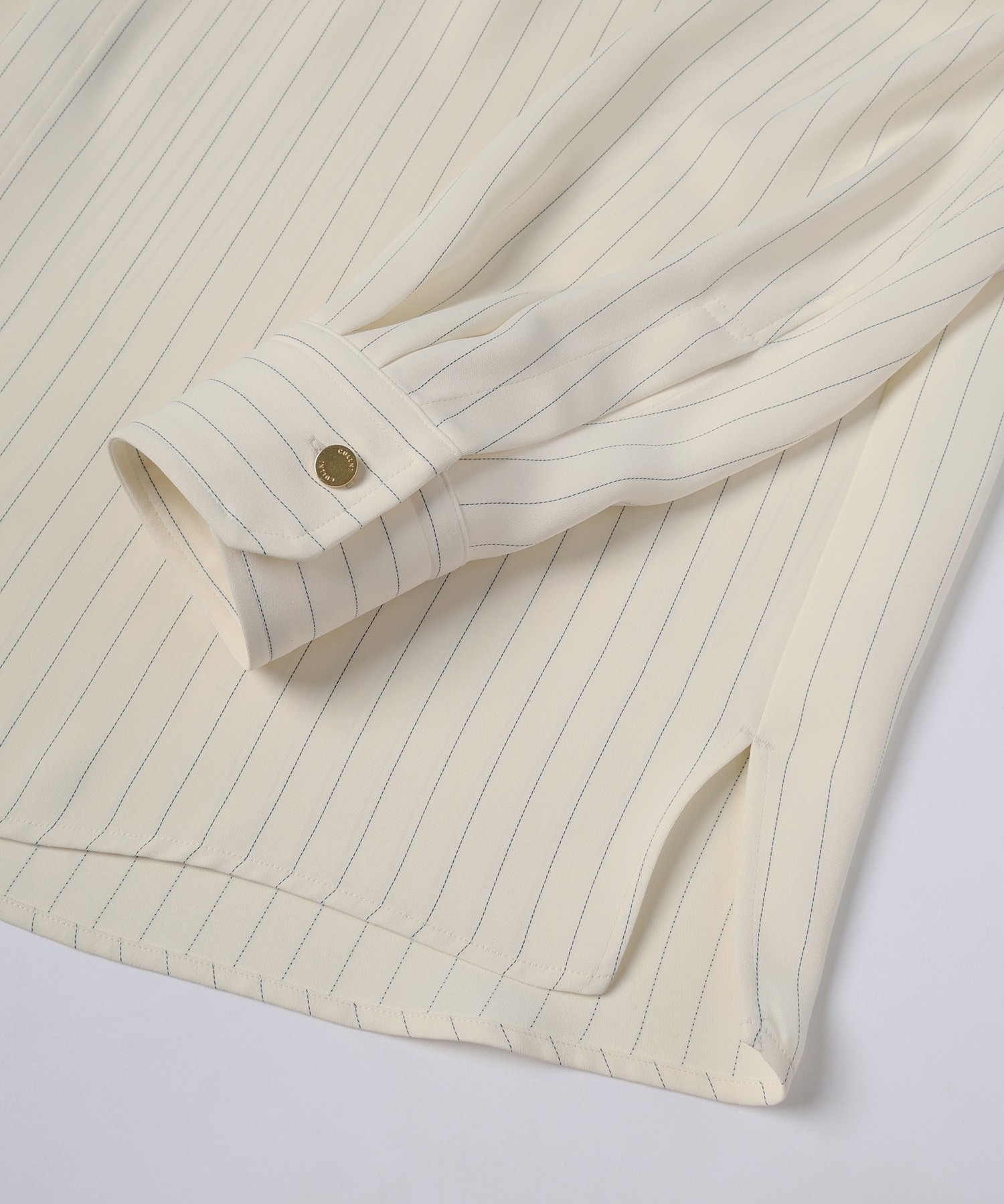 Stripe Double Cloth Chin Tab Long Sleeve Shirt