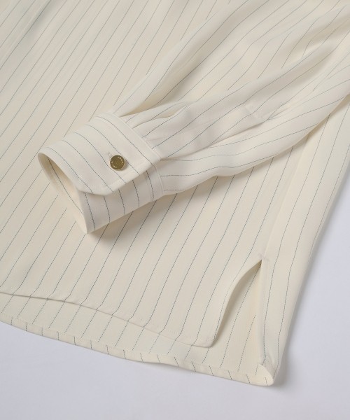 Stripe Double Cloth Chin Tab Long Sleeve Shirt