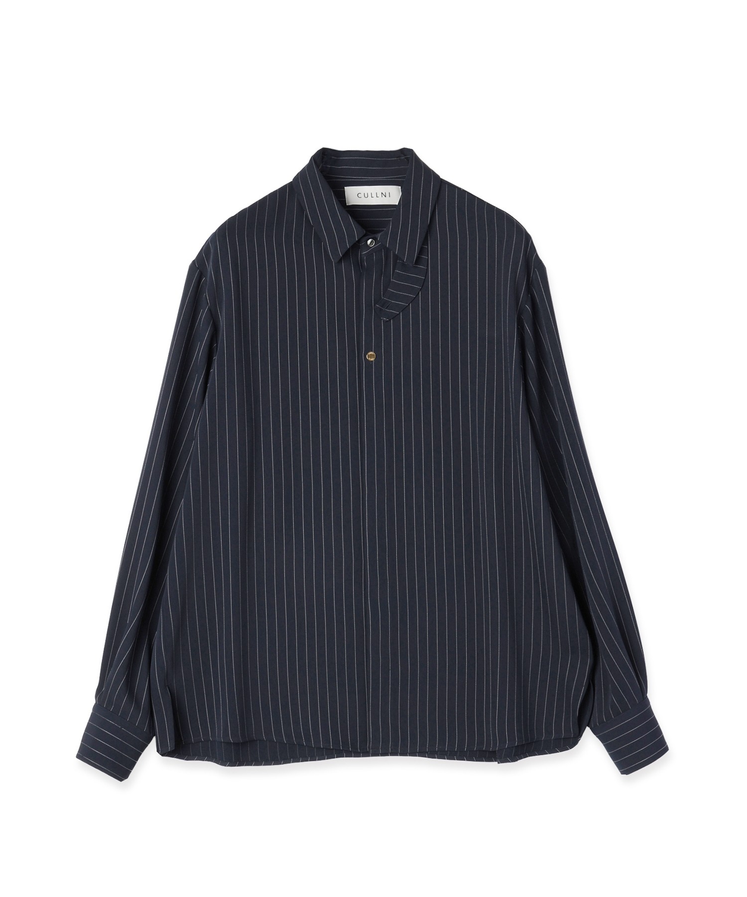 Stripe Double Cloth Chin Tab Long Sleeve Shirt