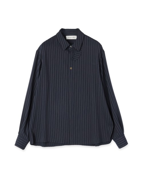 Stripe Double Cloth Chin Tab Long Sleeve Shirt