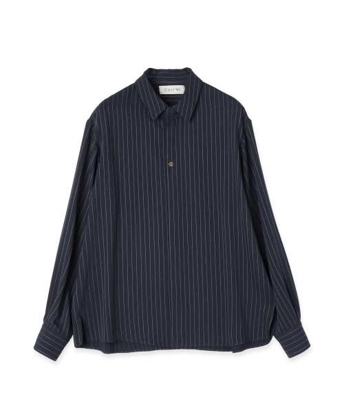 Stripe Double Cloth Chin Tab Long Sleeve Shirt