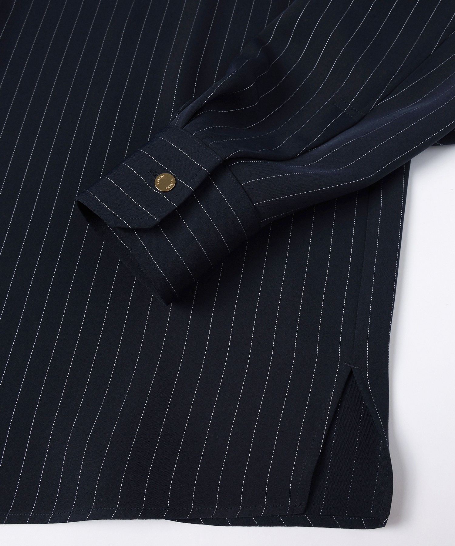 Stripe Double Cloth Chin Tab Long Sleeve Shirt