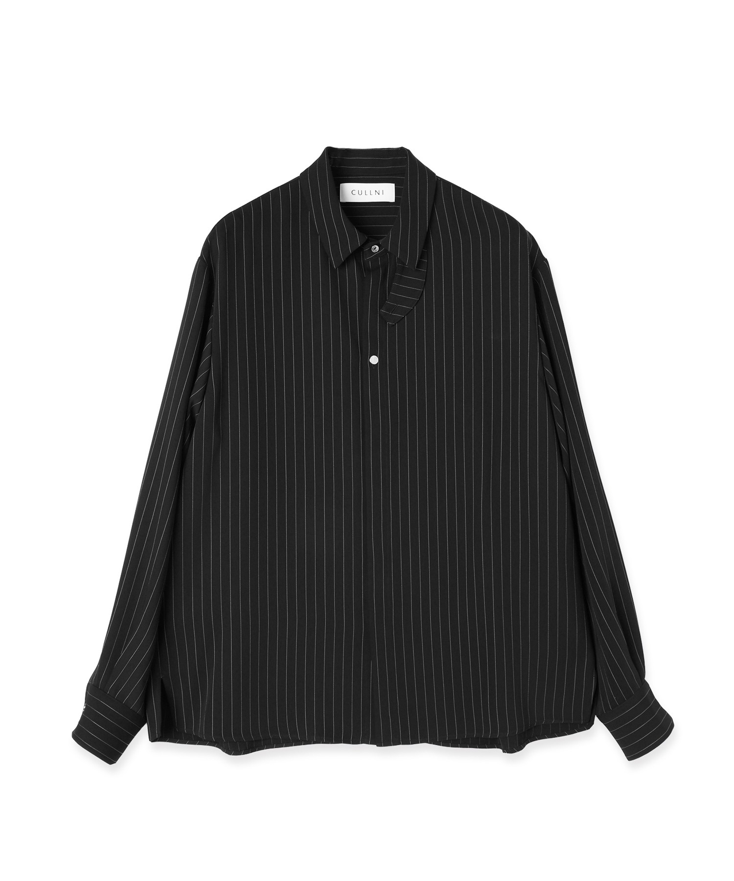 Stripe Double Cloth Chin Tab Long Sleeve Shirt