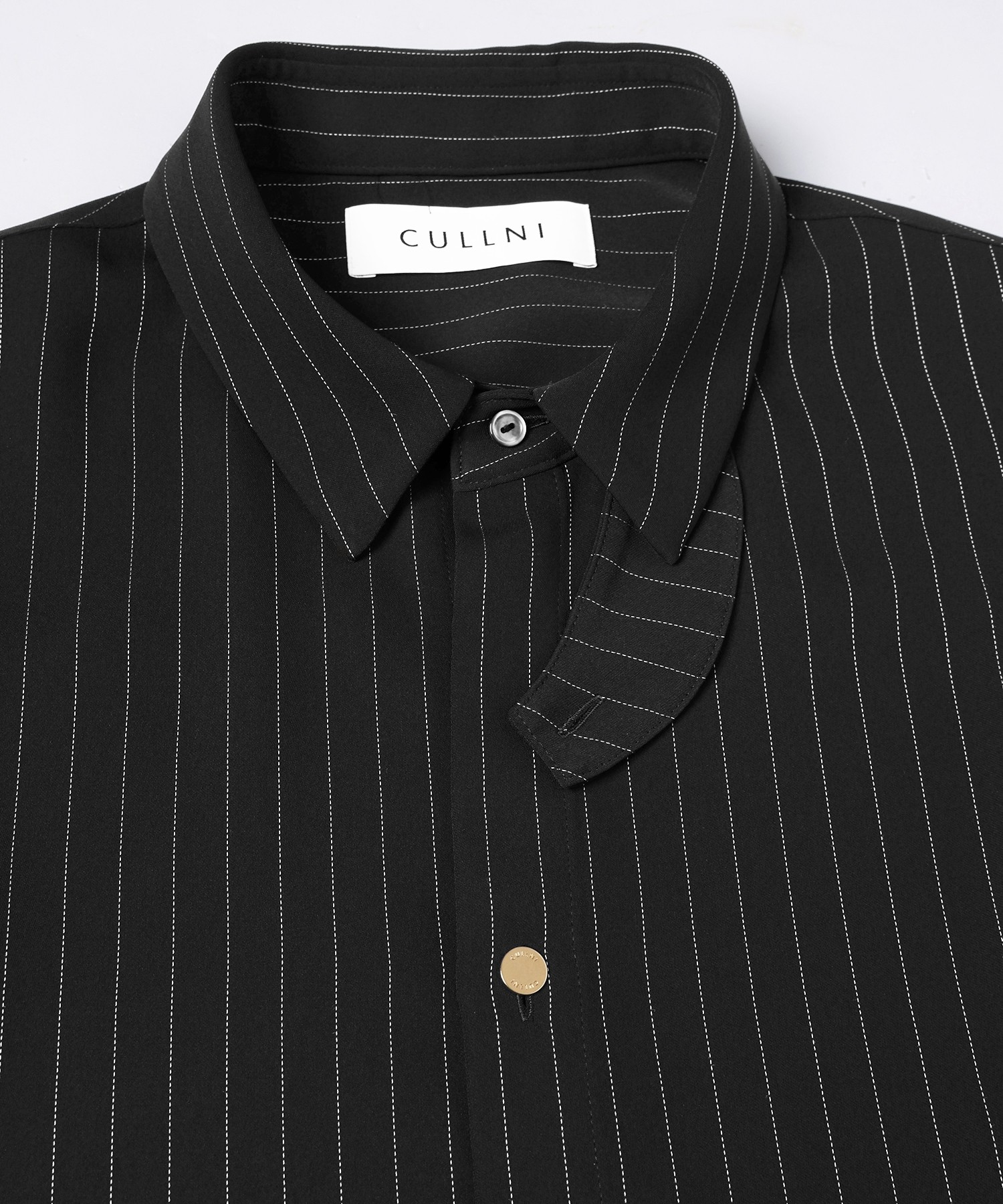 Stripe Double Cloth Chin Tab Long Sleeve Shirt