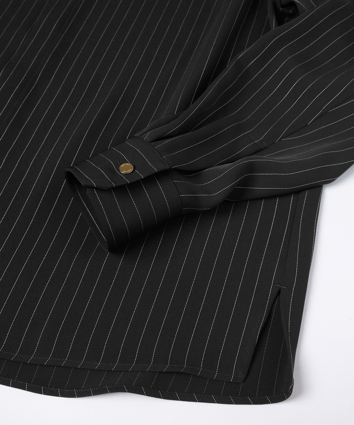 Stripe Double Cloth Chin Tab Long Sleeve Shirt