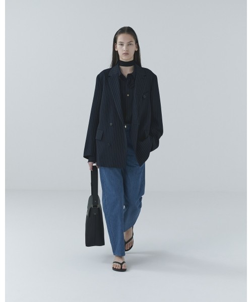 Stripe Double Cloth Chin Tab Long Sleeve Shirt