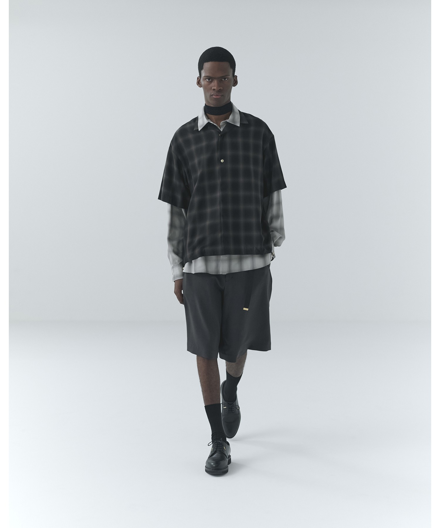 Ombre Check Chin Tab Long Sleeve Shirt