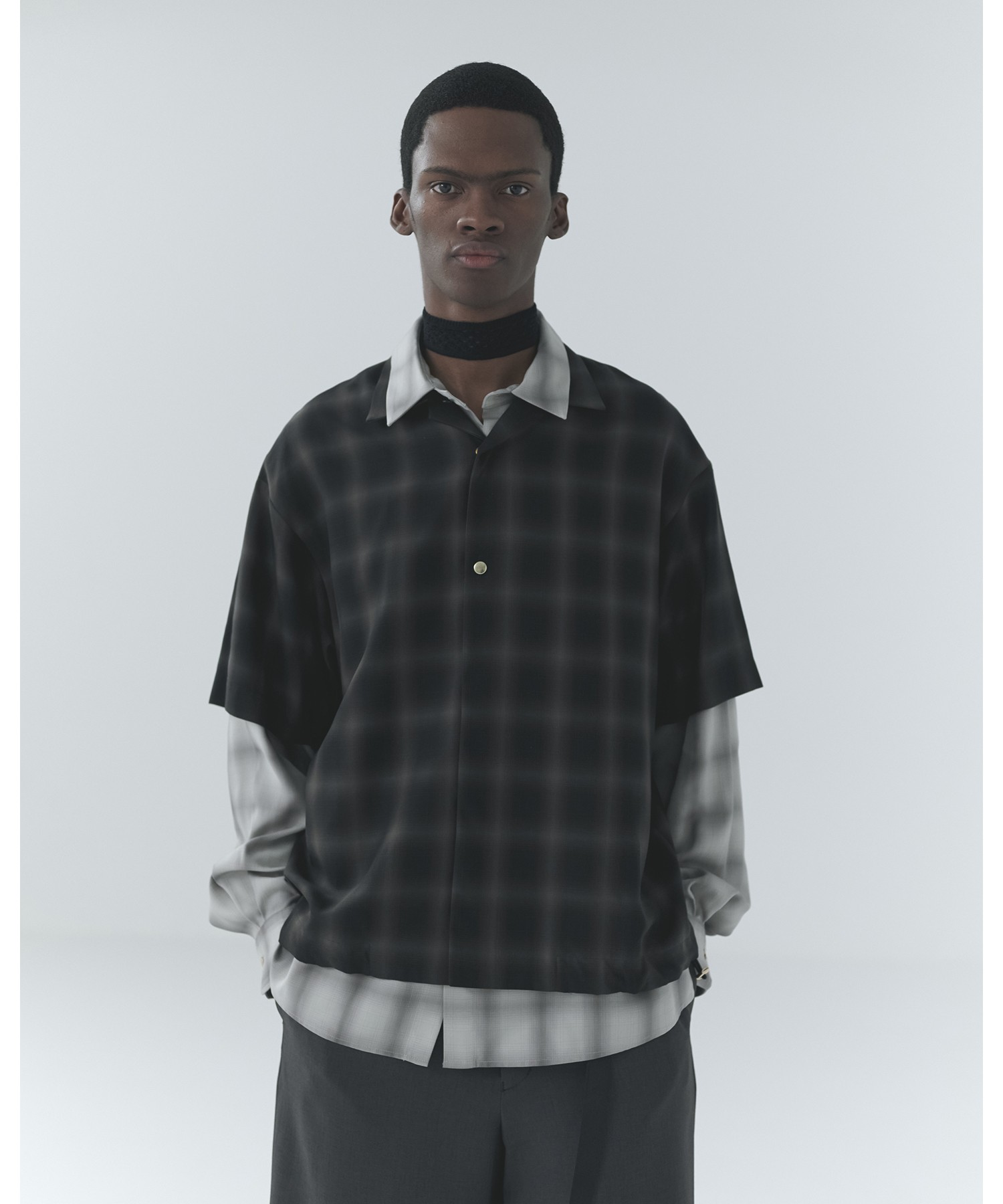 Ombre Check Chin Tab Long Sleeve Shirt