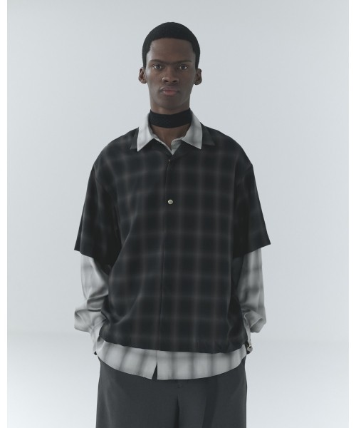 Ombre Check Chin Tab Long Sleeve Shirt