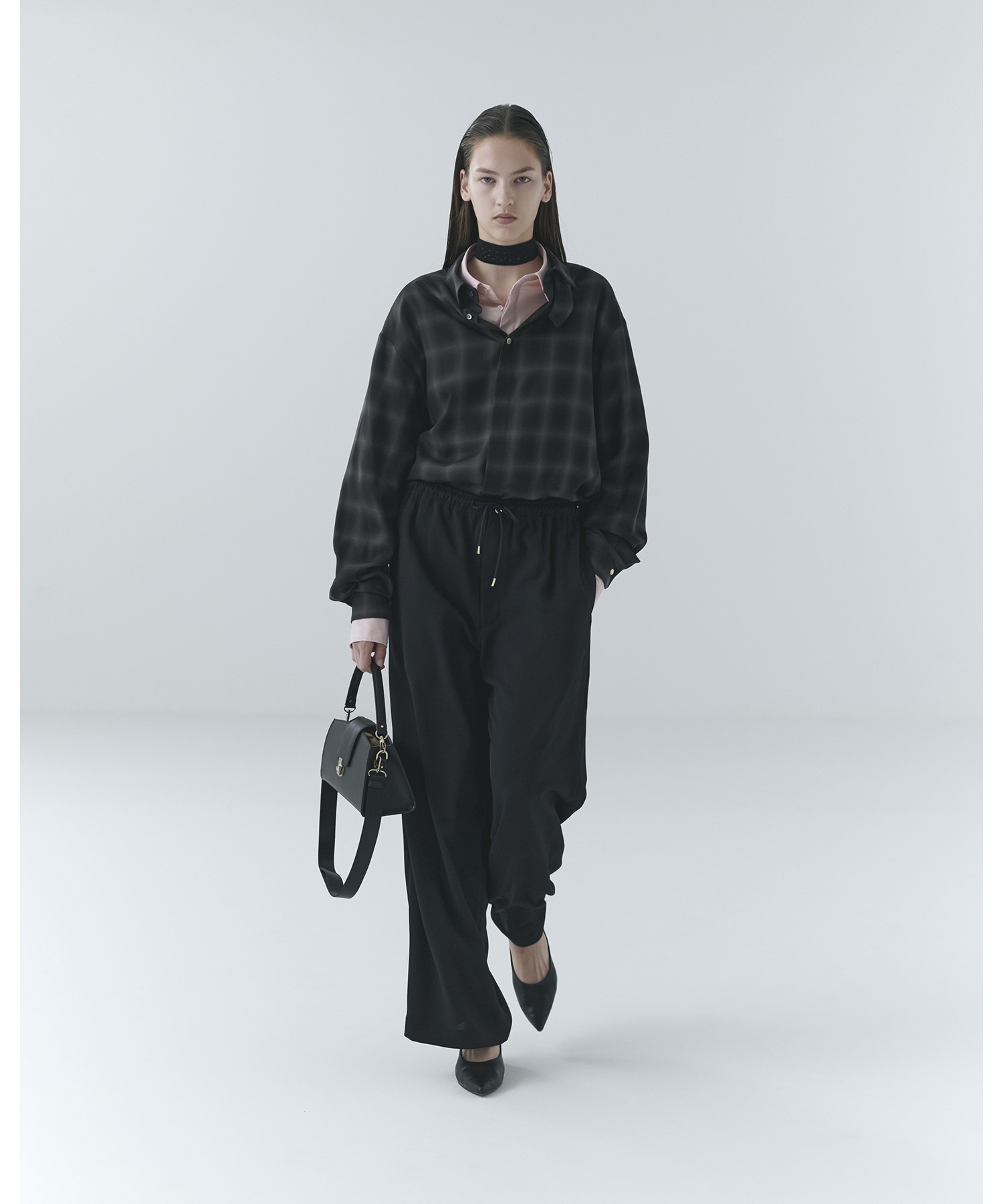 Ombre Check Chin Tab Long Sleeve Shirt