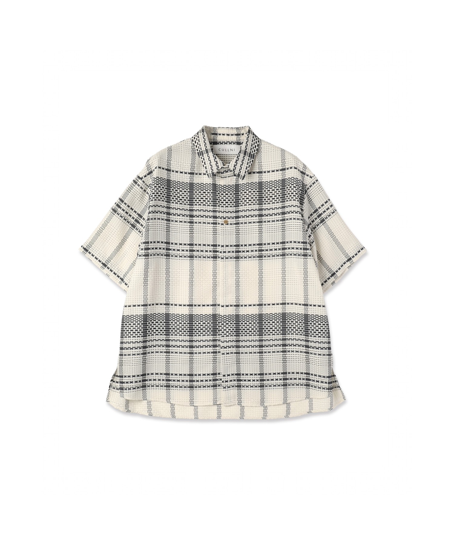 Sheer Tile Check Chin Tab Short Sleeve Shirt