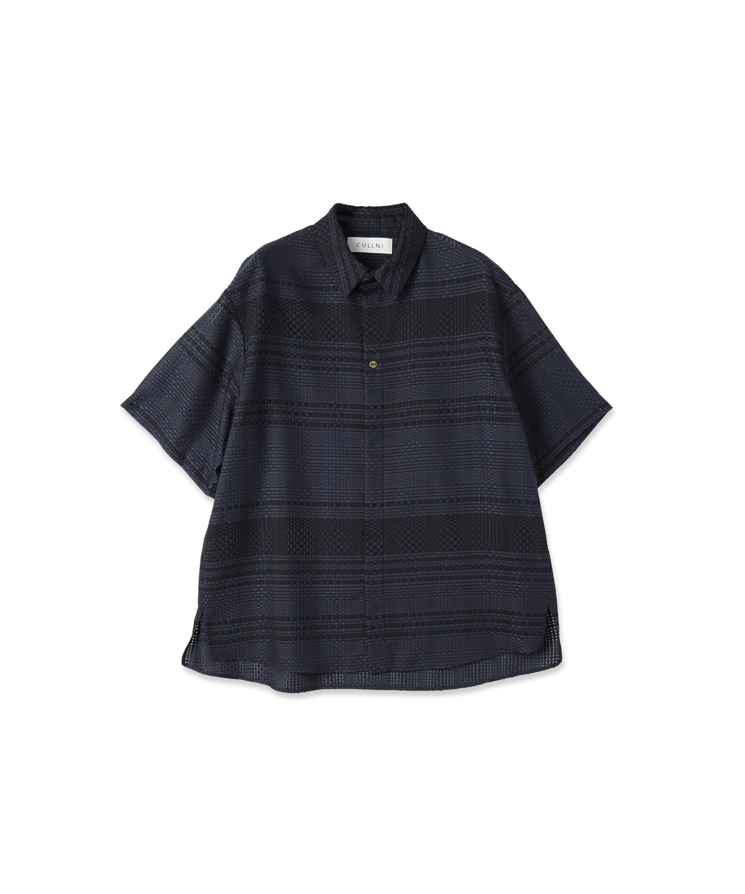Sheer Tile Check Chin Tab Short Sleeve Shirt