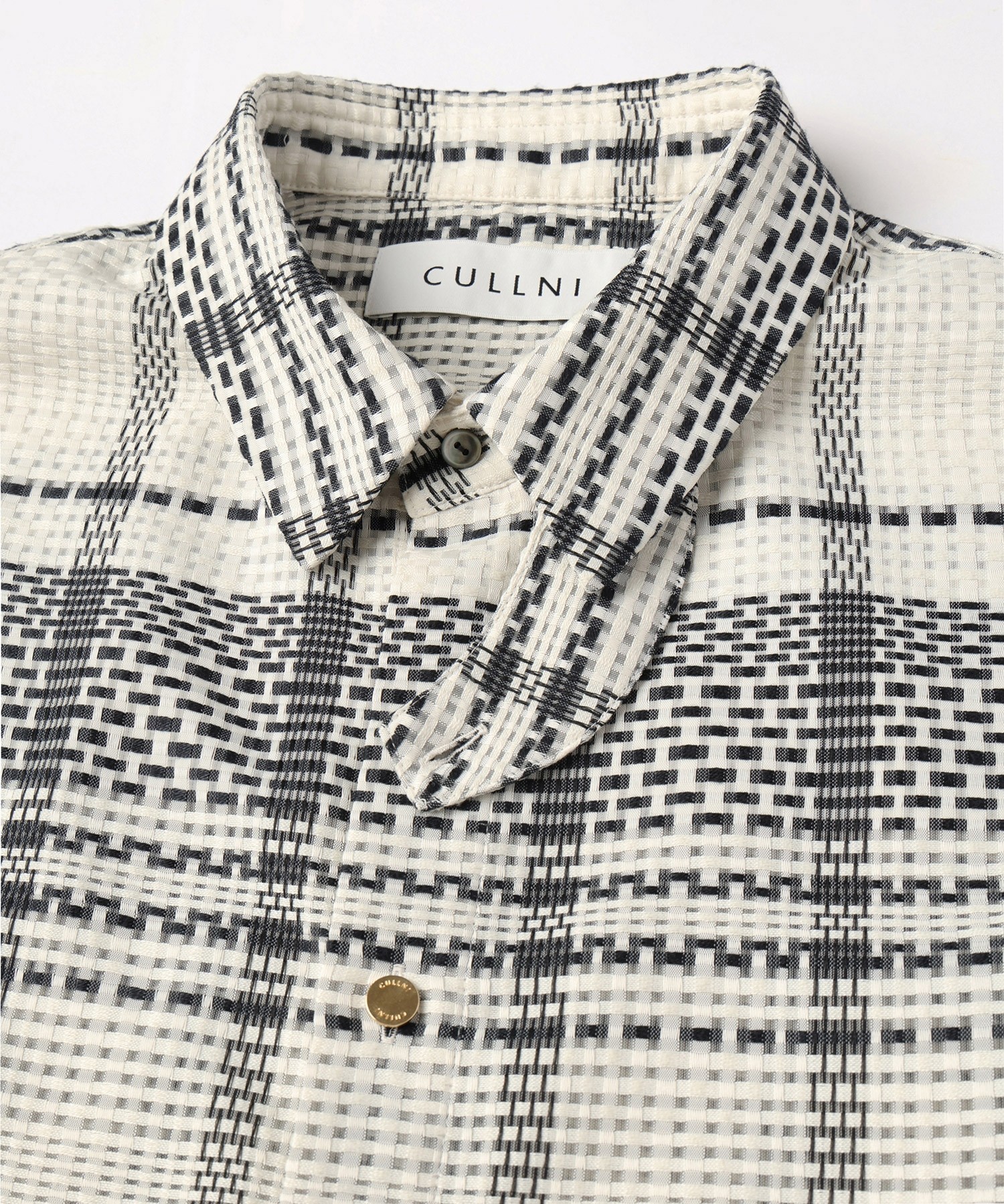 Sheer Tile Check Chin Tab Short Sleeve Shirt