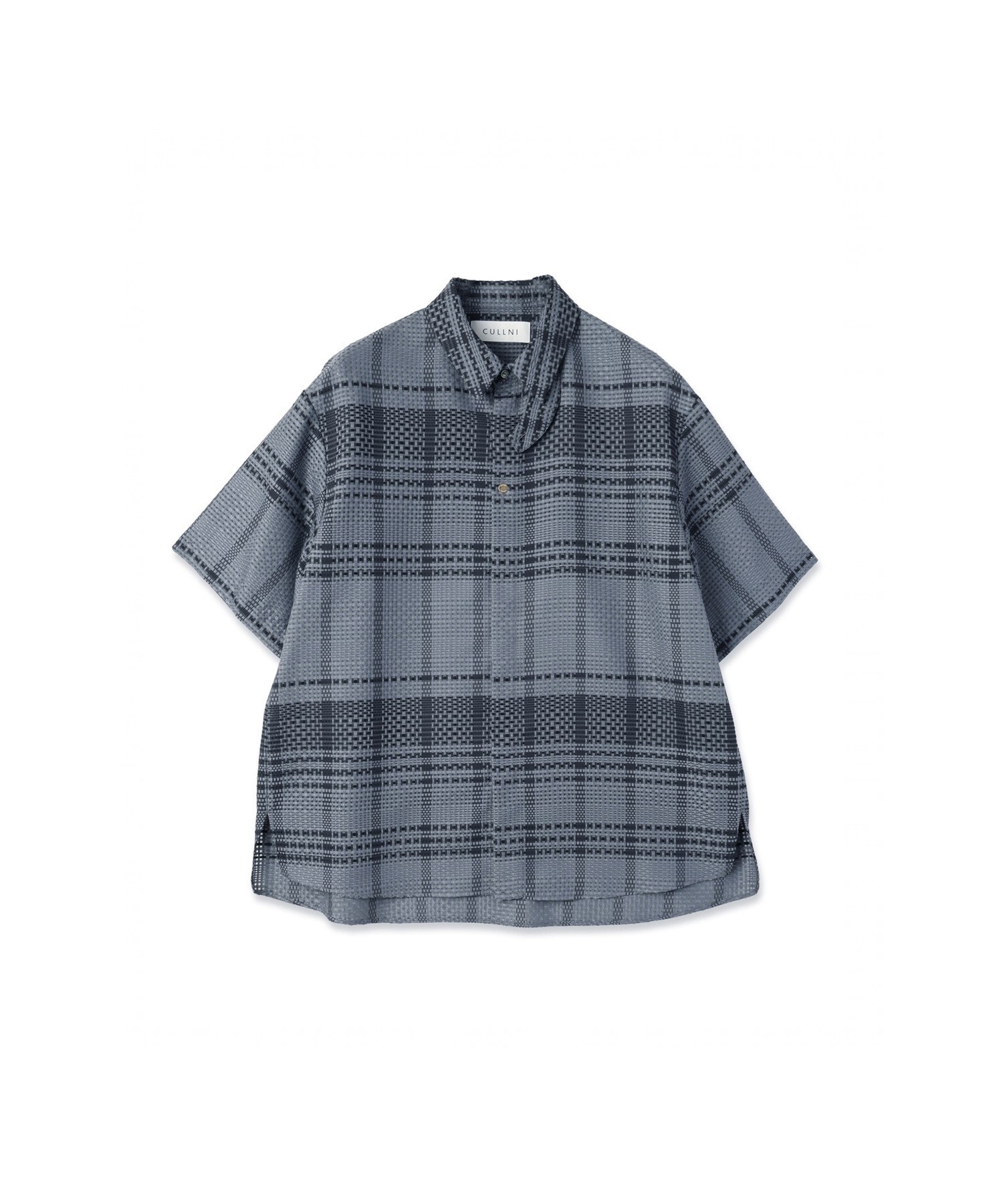 Sheer Tile Check Chin Tab Short Sleeve Shirt