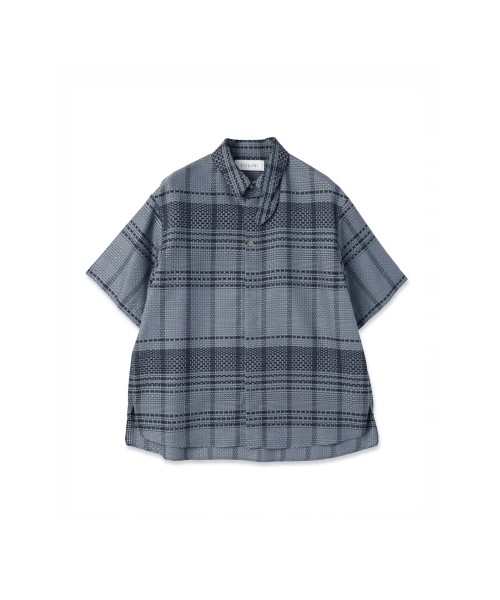 Sheer Tile Check Chin Tab Short Sleeve Shirt