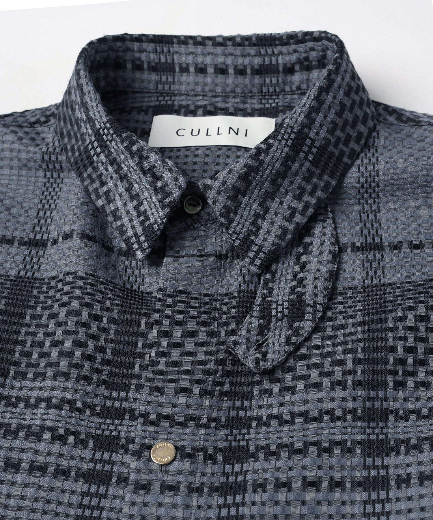 Sheer Tile Check Chin Tab Short Sleeve Shirt