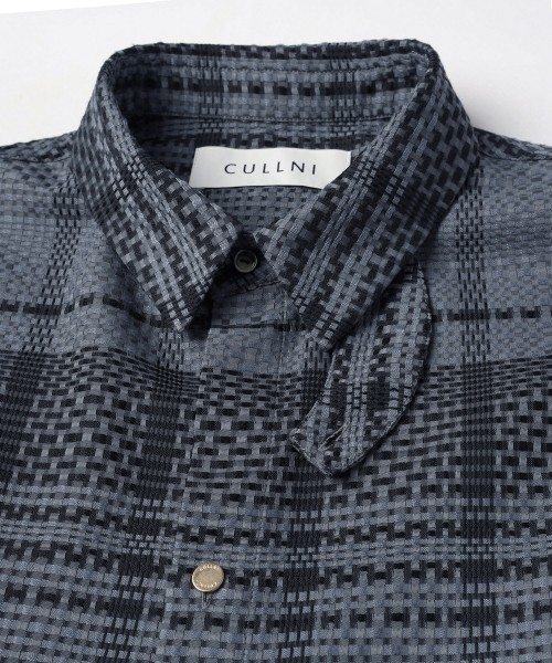 Sheer Tile Check Chin Tab Short Sleeve Shirt