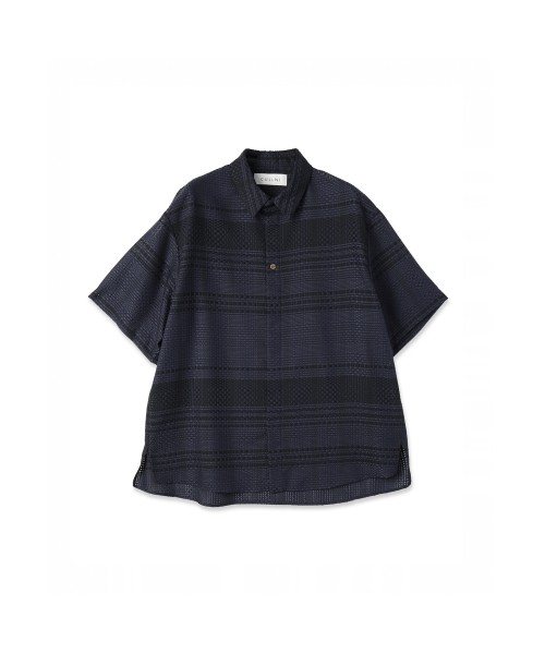 Sheer Tile Check Chin Tab Short Sleeve Shirt