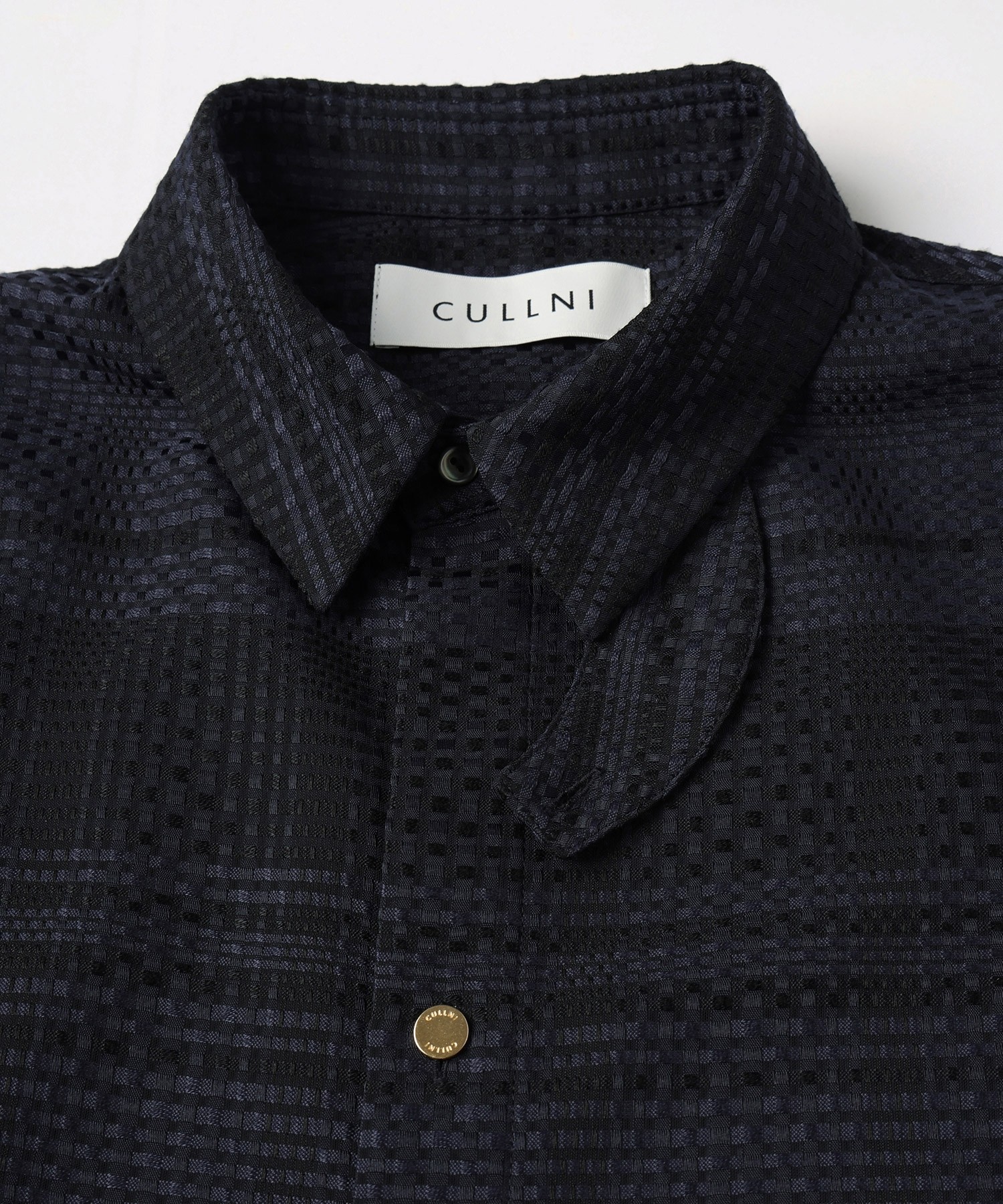 Sheer Tile Check Chin Tab Short Sleeve Shirt