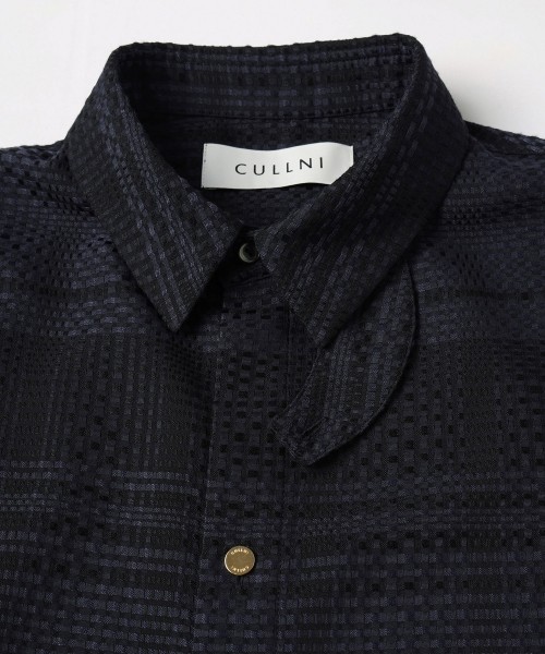 Sheer Tile Check Chin Tab Short Sleeve Shirt