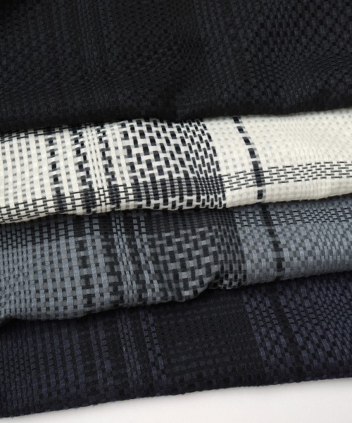 Sheer Tile Check Chin Tab Short Sleeve Shirt