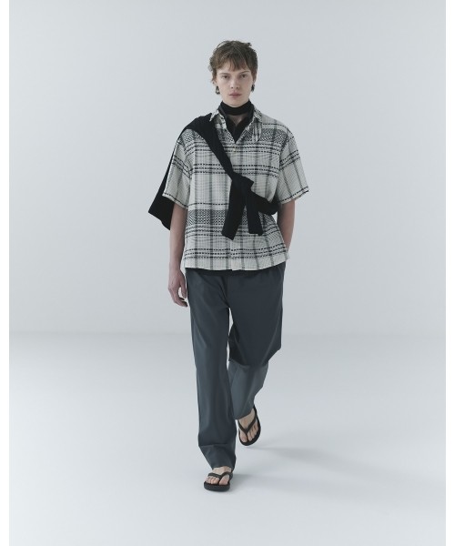 Sheer Tile Check Chin Tab Short Sleeve Shirt