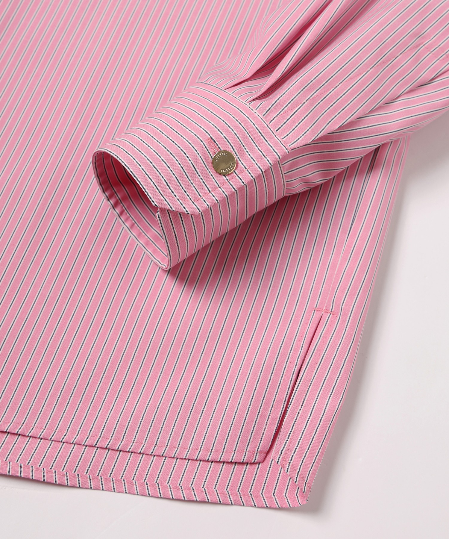 Stripe Front Fly Embroidery Patch Shirt