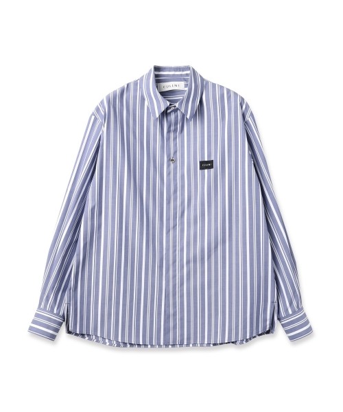 Stripe Front Fly Embroidery Patch Shirt