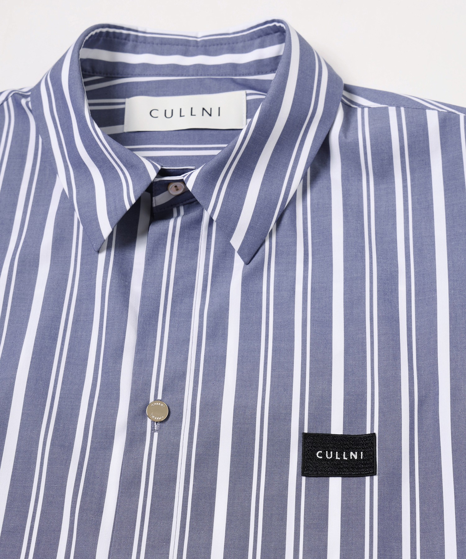 Stripe Front Fly Embroidery Patch Shirt