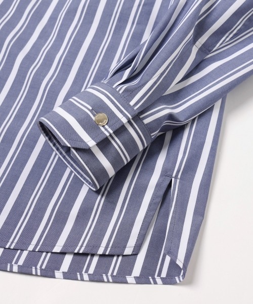 Stripe Front Fly Embroidery Patch Shirt