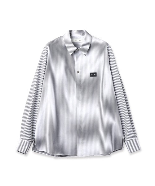 Stripe Front Fly Embroidery Patch Shirt