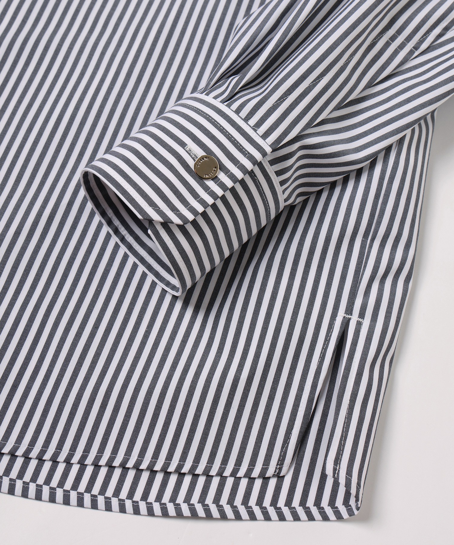 Stripe Front Fly Embroidery Patch Shirt