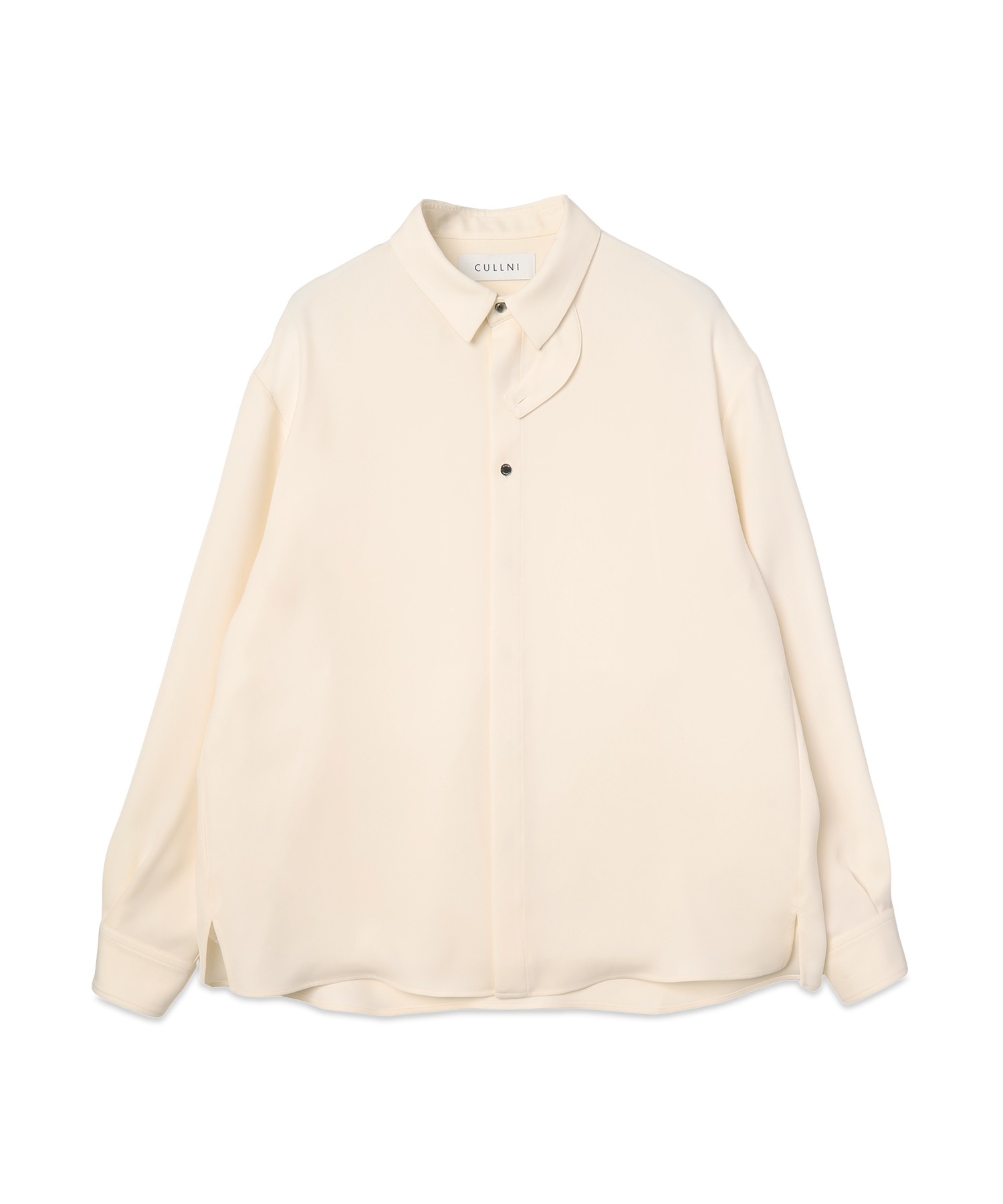 Double Satin Minimal Chin Tab Long Sleeve Shirt