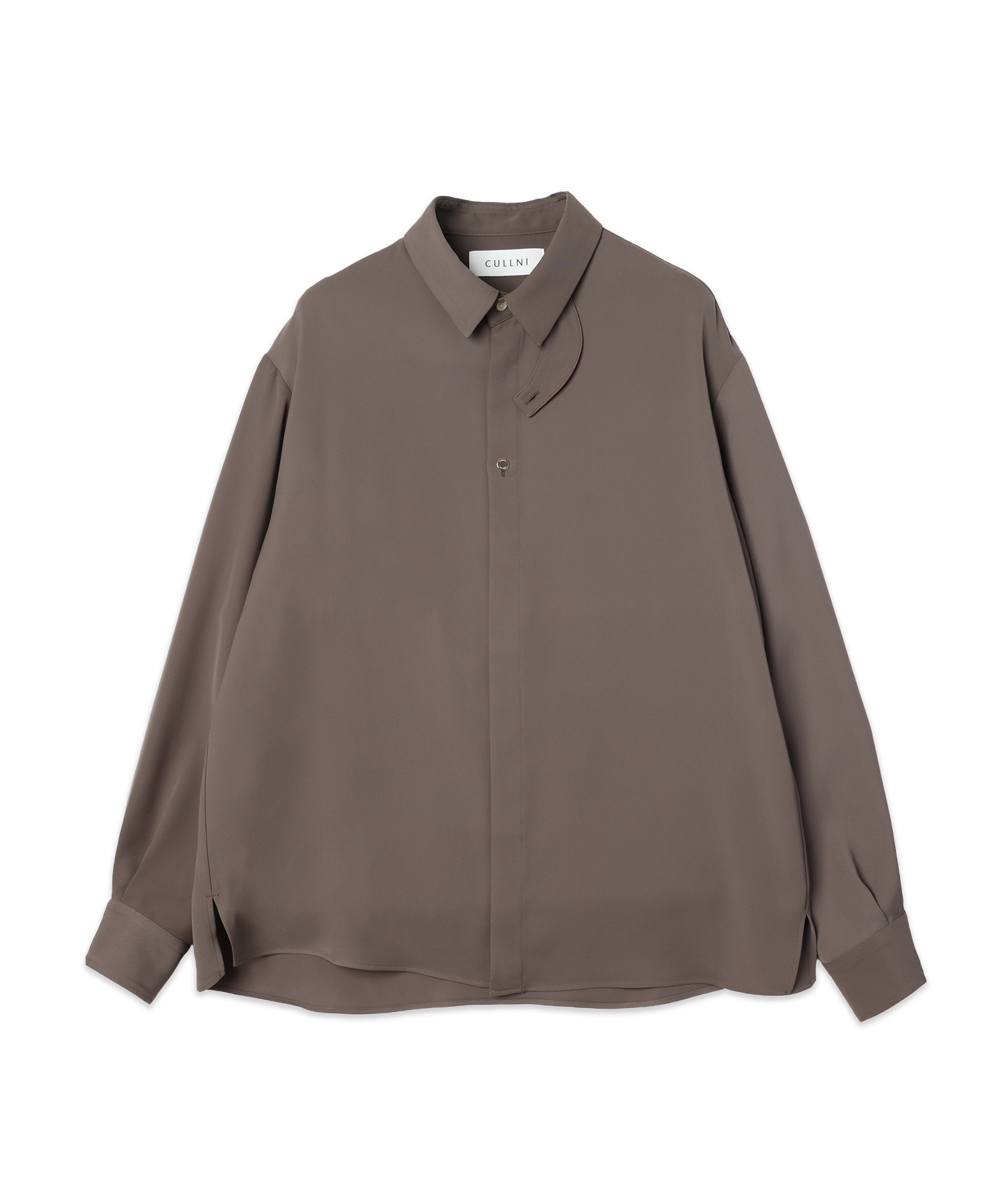 Double Satin Minimal Chin Tab Long Sleeve Shirt