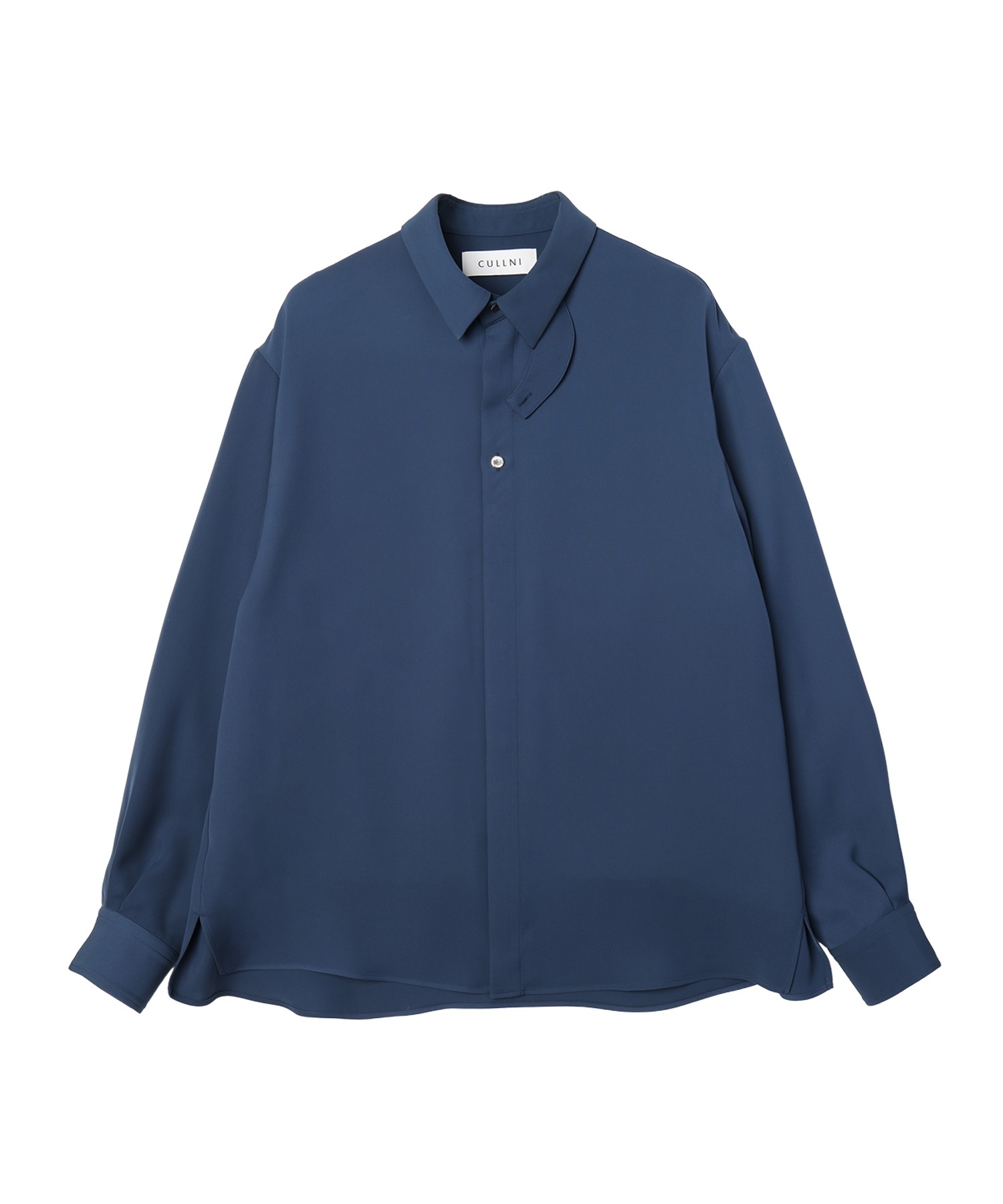 Double Satin Minimal Chin Tab Long Sleeve Shirt