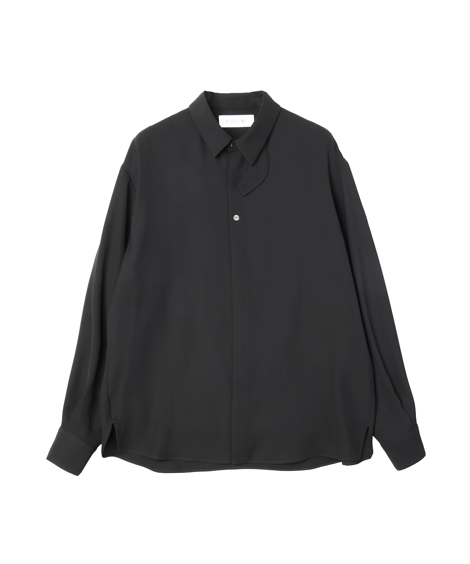 Double Satin Minimal Chin Tab Long Sleeve Shirt
