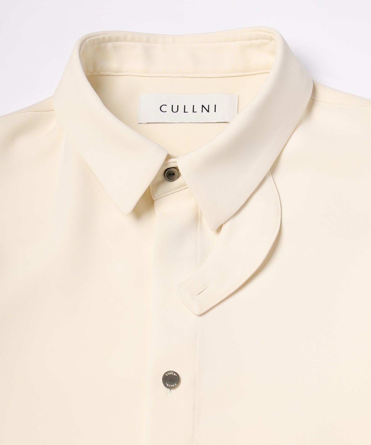 Double Satin Minimal Chin Tab Long Sleeve Shirt