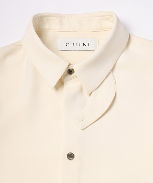 Double Satin Minimal Chin Tab Long Sleeve Shirt